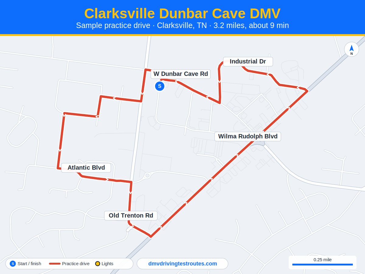 Clarksville Dunbar Cave DMV dmv driving test routes map