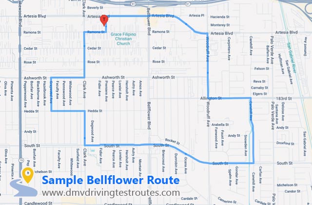 Bellflower DMV dmv driving test routes map