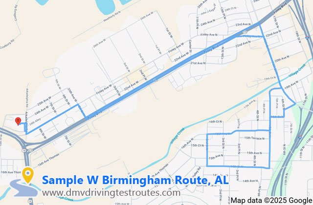 Birmingham DLO dmv driving test routes map