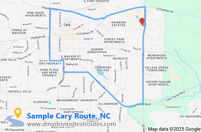Cary DMV dmv driving test routes map