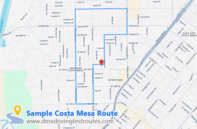 Costa Mesa DMV dmv driving test routes map