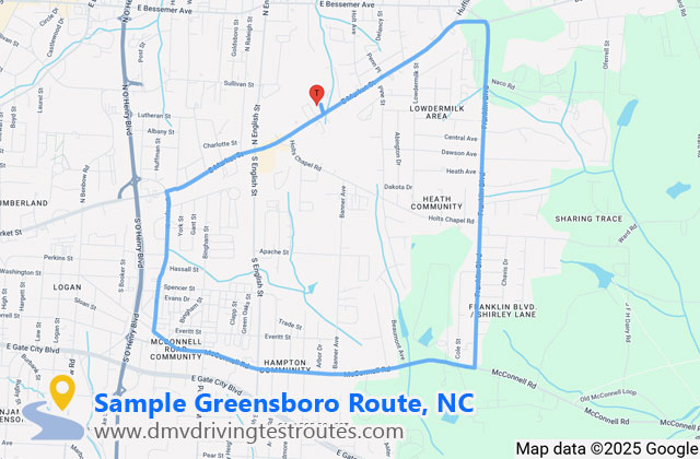 East Greensboro DMV dmv driving test routes map