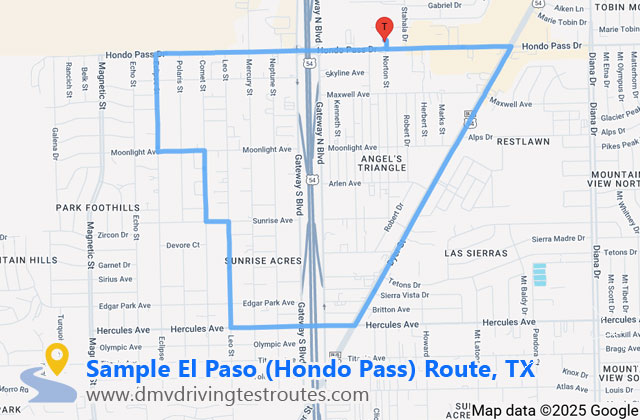 El Paso Hondo Pass DPS dmv driving test routes map
