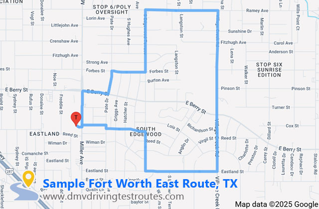 Fort Worth East DPS dmv driving test routes map