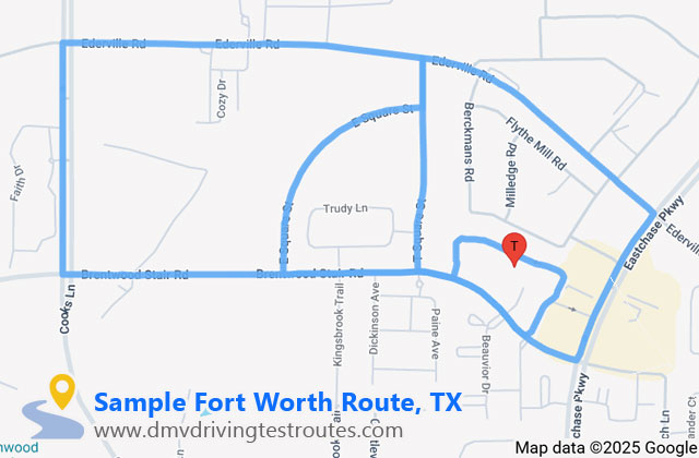 Fort Worth Mega Center dmv driving test routes map
