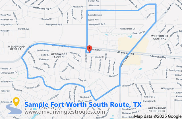 Fort Worth South DPS dmv driving test routes map