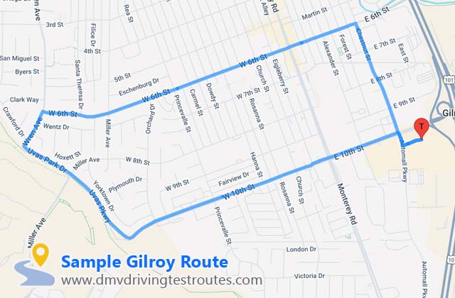 Gilroy DMV dmv driving test routes map