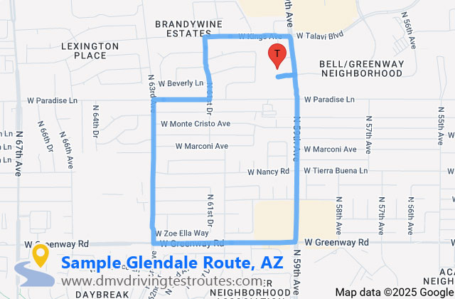 Glendale MVD dmv driving test routes map