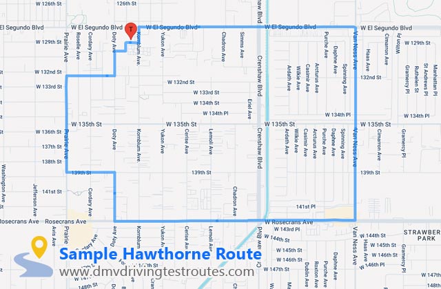 Hawthorne DMV dmv driving test routes map