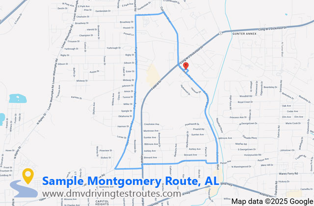 Montgomery DLO dmv driving test routes map