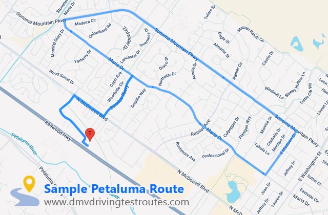 Petaluma DMV dmv driving test routes map