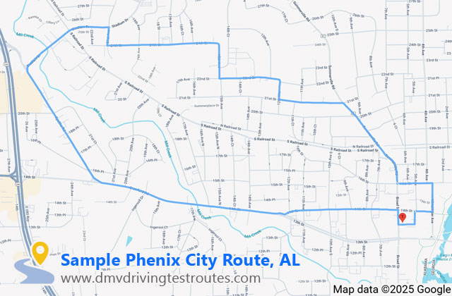 Phenix City DLO dmv driving test routes map