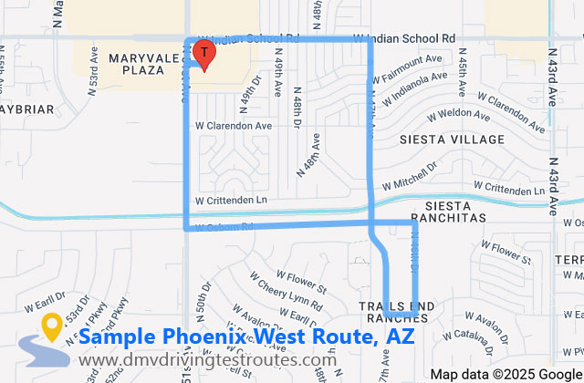 Phoenix West MVD dmv driving test routes map