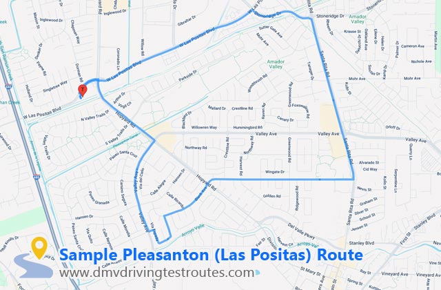Pleasanton (Las Positas) DMV dmv driving test routes map
