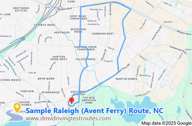 Raleigh (Avent Ferry) DMV dmv driving test routes map