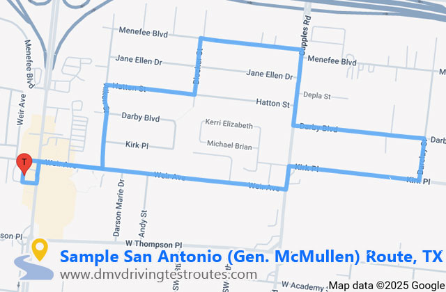 San Antonio General McMullen dmv driving test routes map
