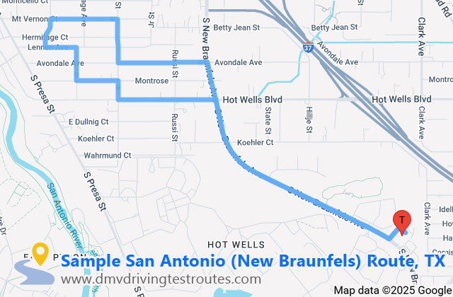 San Antonio South East dmv driving test routes map
