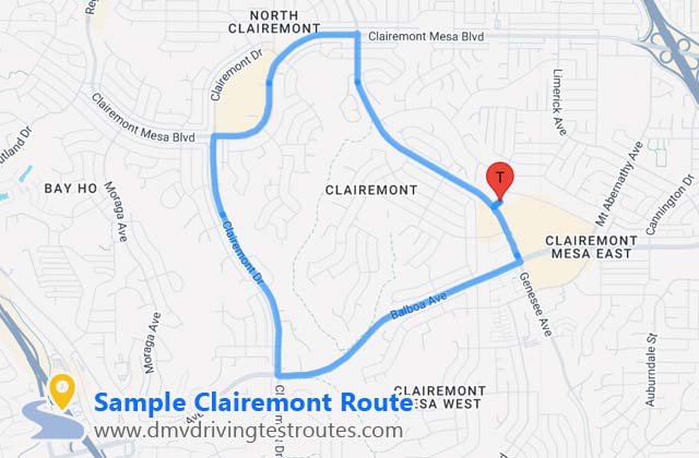 San Diego Clairemont DMV dmv driving test routes map