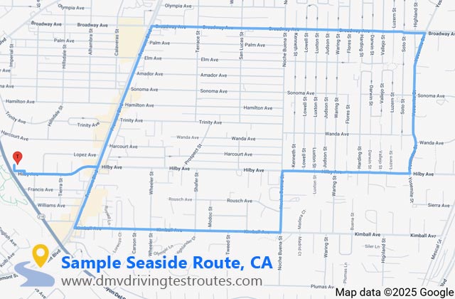 Seaside DMV dmv driving test routes map