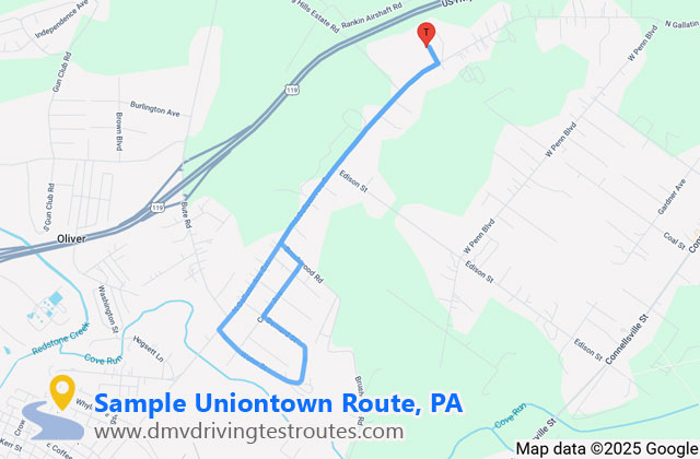 Uniontown DOT dmv driving test routes map