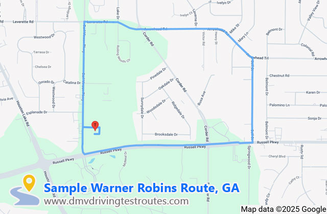 Warner Robins DDS dmv driving test routes map