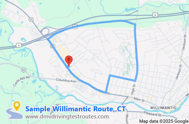 Willimantic DMV dmv driving test routes map
